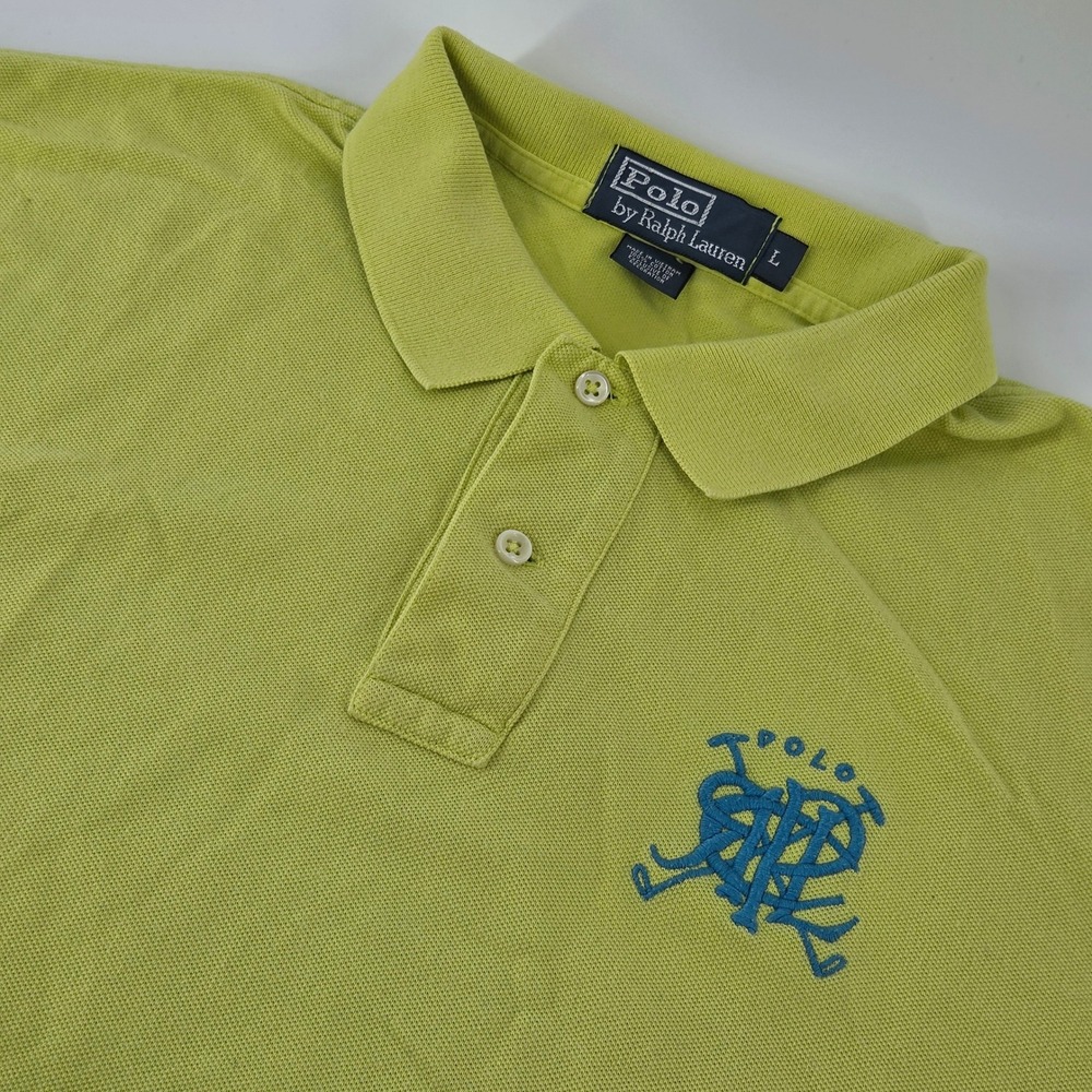Polo Ralph Lauren Polo Shirt Mens Large Lime Green Embroidered Crest Logo Pique